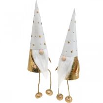 Article Figurine décorative de Noël Gnome blanc, or Ø6,5cm H22cm 2 pcs