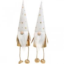 Article Figurine décorative de Noël Gnome blanc, or Ø6,5cm H22cm 2 pcs