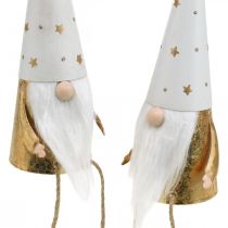 Article Figurine décorative de Noël Gnome blanc, or Ø6,5cm H22cm 2 pcs