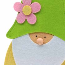Gnome debout debout feutre vert, jaune, blanc, rose 33cm × 7cm H81cm pour vitrine