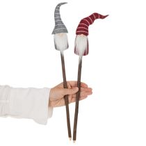 Article Figurine décorative de gnome avec chapeau rayé sur bâtonnet en bois, 46 cm, lot de 6