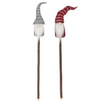 Article Figurine décorative de gnome avec chapeau rayé sur bâtonnet en bois, 46 cm, lot de 6