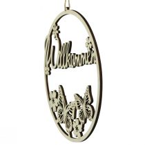 Article Panneau de bienvenue, anneau décoratif en bois avec papillon, Ø 21,5 cm, lot de 4 - décoration de porte, printemps, couleur naturelle