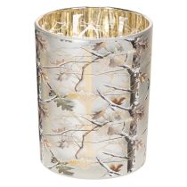 Article Lanterne en verre à motif de branches, intérieur doré, 12 cm