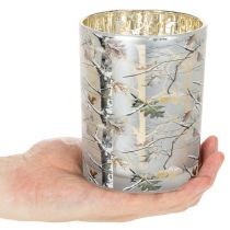 Article Lanterne en verre à motif de branches, intérieur doré, 12 cm
