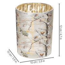 Article Lanterne en verre à motif de branches, intérieur doré, 12 cm