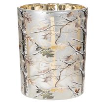 Article Lanterne en verre à motif de branches, intérieur doré, 12 cm