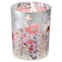 Article Lanterne en verre coquelicot prairie couleur argent H12,5cm 2 pcs