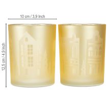 Article Lanterne verre argent or silhouette ville H12,5cm 4 pcs