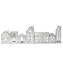 Article Rangée décorative de maisons avec porte-bougies chauffe-plat, décoration de l'Avent, 68 cm