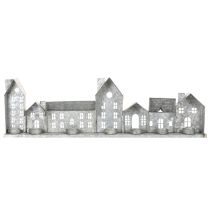 Article Rangée décorative de maisons avec porte-bougies chauffe-plat, décoration de l'Avent, 68 cm