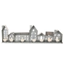 Article Rangée décorative de maisons avec porte-bougies chauffe-plat, décoration de l'Avent, 68 cm