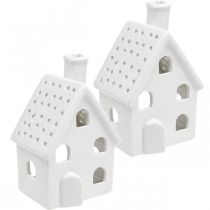 Article Lanterne Maison Céramique Lumineuse Avent Blanc H14cm 2 pcs