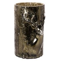 Article Porte-bougie chauffe-plat en verre orné de reliefs de tête de cerf et d'arbre, décoration hivernale, 26 cm