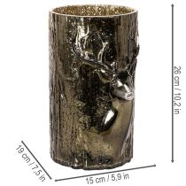 Article Porte-bougie chauffe-plat en verre orné de reliefs de tête de cerf et d'arbre, décoration hivernale, 26 cm