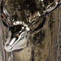 Article Porte-bougie chauffe-plat en verre orné de reliefs de tête de cerf et d'arbre, décoration hivernale, 26 cm