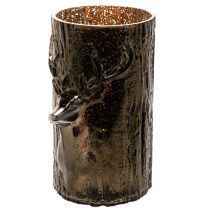 Article Porte-bougie chauffe-plat en verre orné de reliefs de tête de cerf et d'arbre, décoration hivernale, 26 cm