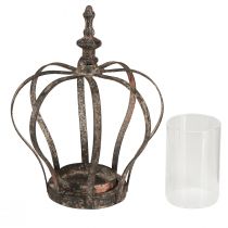 Article Lanterne couronne noir rouille avec verre bougie Ø14cm H18cm