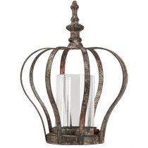 Article Lanterne couronne noir rouille avec verre bougie Ø14cm H18cm