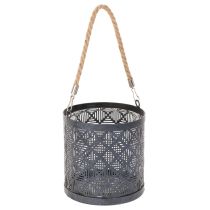 Article Porte-bougie chauffe-plat en métal, lanterne décorative avec poignée, anthracite, Ø16cm, 2 pièces