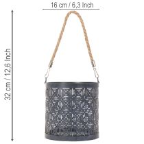 Article Porte-bougie chauffe-plat en métal, lanterne décorative avec poignée, anthracite, Ø16cm, 2 pièces