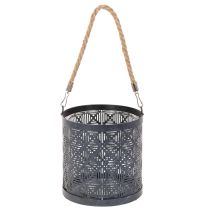 Article Porte-bougie chauffe-plat en métal, lanterne décorative avec poignée, anthracite, Ø16cm, 2 pièces