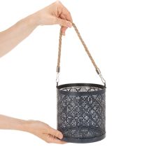 Article Porte-bougie chauffe-plat en métal, lanterne décorative avec poignée, anthracite, Ø16cm, 2 pièces