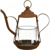 Lanterne métal verre théière patine décoration Ø15cm H26cm