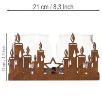 Article Lanterne en métal avec insert en verre, finition métal rouillé, porte-bougie décoratif, 21,5 cm
