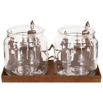 Article Lanterne en métal avec insert en verre, finition métal rouillé, porte-bougie décoratif, 21,5 cm