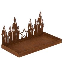 Article Lanterne en métal avec insert en verre, finition métal rouillé, porte-bougie décoratif, 21,5 cm