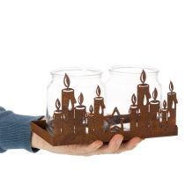 Article Lanterne en métal avec insert en verre, finition métal rouillé, porte-bougie décoratif, 21,5 cm
