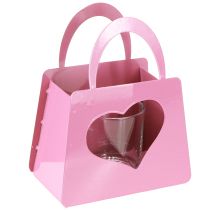 Article Lanterne en métal avec insert en verre sac rose H18cm 2pcs