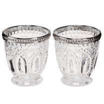 Article Lampe à vent rétro en verre avec bord en métal transparent Ø7cm H8cm 6 pcs