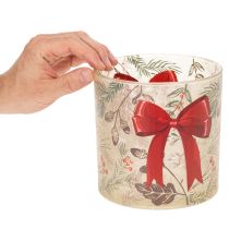 Article Bougeoir en verre avec ruban rouge et branches d'hiver, 15 cm