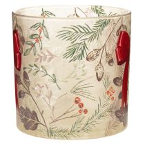 Article Bougeoir en verre avec ruban rouge et branches d'hiver, 15 cm