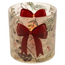 Article Bougeoir en verre avec ruban rouge et branches d'hiver, 15 cm
