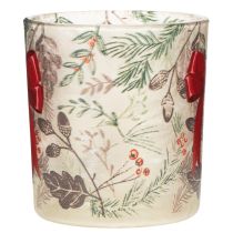 Article Photophore en verre décoré de branches de Noël et d'un ruban rouge, 8 cm, lot de 2