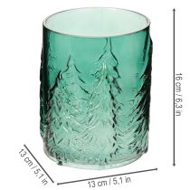 Article Porte-bougie chauffe-plat en verre orné de sapins en relief, décoration de Noël, 16 cm