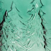 Article Porte-bougie chauffe-plat en verre orné de sapins en relief, décoration de Noël, 16 cm