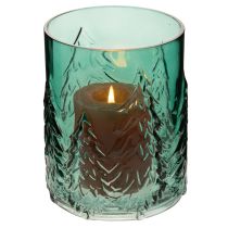 Article Porte-bougie chauffe-plat en verre orné de sapins en relief, décoration de Noël, 16 cm