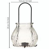 Article Photophore lanterne verre métal transparent noir Ø14,5cm