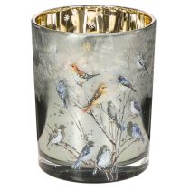 Article Bougeoir à motifs d'oiseaux, style hivernal, finition brillante, 12 cm