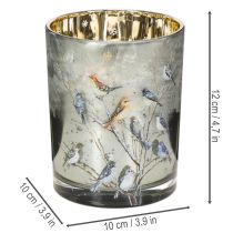 Article Bougeoir à motifs d'oiseaux, style hivernal, finition brillante, 12 cm