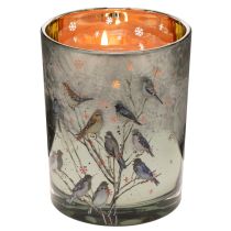 Article Bougeoir à motifs d'oiseaux, style hivernal, finition brillante, 12 cm