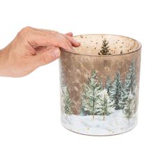 Article Porte-bougie chauffe-plat en verre, motif forêt de sapins, décoration hivernale, 15 cm