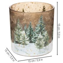 Article Porte-bougie chauffe-plat en verre, motif forêt de sapins, décoration hivernale, 15 cm