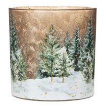 Article Porte-bougie chauffe-plat en verre, motif forêt de sapins, décoration hivernale, 15 cm