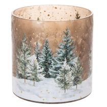 Article Porte-bougie chauffe-plat en verre, motif forêt enneigée, décoration de Noël, 20 cm