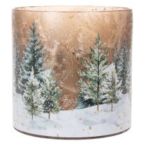 Article Porte-bougie chauffe-plat en verre, motif forêt enneigée, décoration de Noël, 20 cm